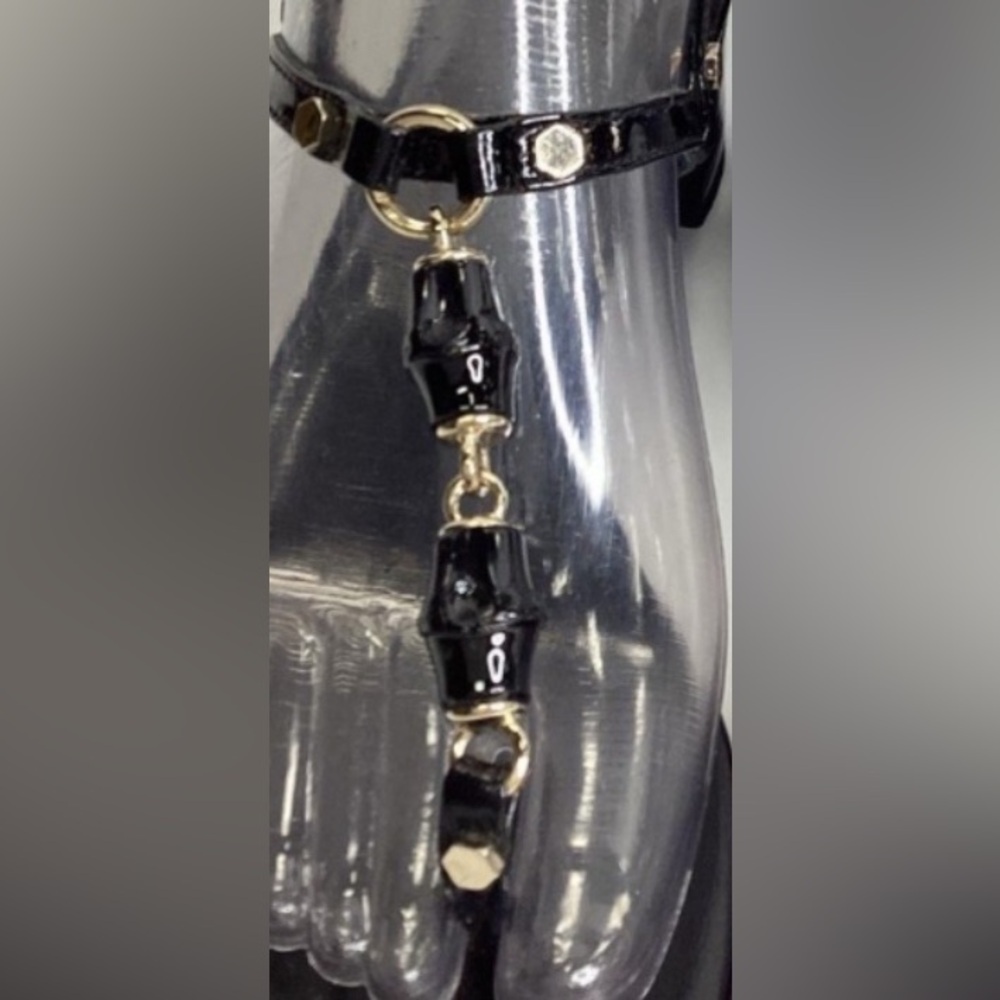 🛑 1 hour sale. GUCCI, size 7, Black Leather Bamboo Sandals w/ COA & dust bag - Picture 10 of 15